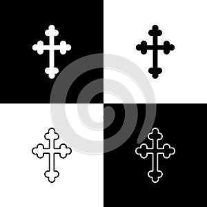 Set Christian cross icon isolated on black and white background. Church cross. Vector