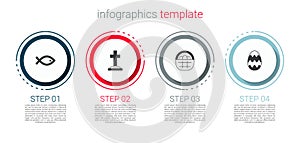 Set Christian fish symbol, Grave with cross, Basket easter eggs and Easter. Business infographic template. Vector