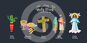 Set for Christianity holy week before easter, Lent and Palm or Passion Sunday, Good Friday crucifixion of Jesus and his