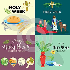 Set for Christianity holy week before easter, Lent and Palm or Passion Sunday, Good Friday crucifixion of Jesus and his