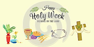 Set for Christianity holy week before easter, Lent and Palm or Passion Sunday, Good Friday crucifixion of Jesus and his