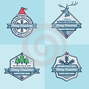 Set of christmas Badges Labels Banners Flat Design Vector Set