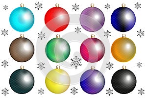 Set of Christmas balls, Christmas decorations to make illustrations of Christmas festivities. Snowflakes photo