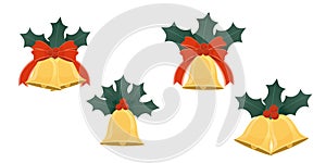 Set of Christmas bells ornament for decoration isolated on white