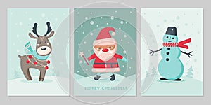 Set of Christmas cards with cute animals