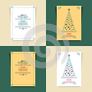 Set Christmas Cards made by drawing hand stitch