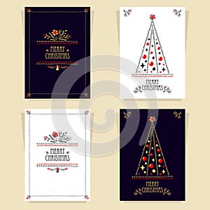 Set Christmas Cards made by drawing hand stitch