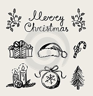 A set of Christmas decoration elements, handwriting