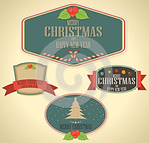 Set of Christmas decoration and vintage new year labels