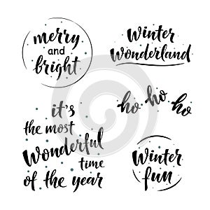 Set of Christmas decorations, Hand drawn simple lettering greeting sign