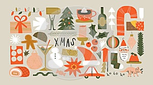 Set of christmas doodle and abstract xmas icons