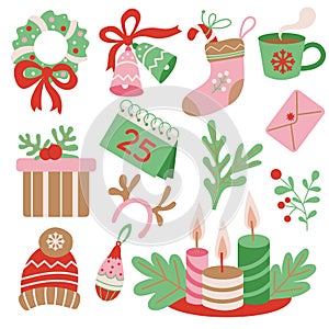 Set of Christmas element. Christmas and New Year elements for decor. Vector illustration