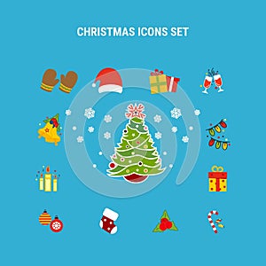 Set of Christmas elements. Snowflakes, Santa Claus, christmas tree