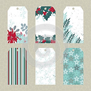 Set of Christmas floral tags