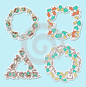 Set 4 Christmas framework from festive elements. Decor of text