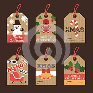 Set of Christmas Gift Tags on Cardboard Paper