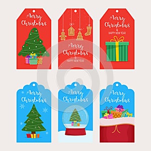 Set of Christmas gift tags. Merry Christmas and New Year label tag set