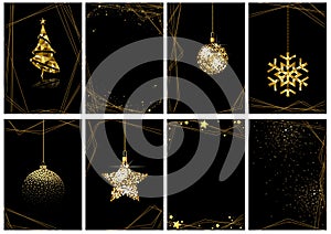 Set of Christmas Gold Luxury Greeting Cards on Black