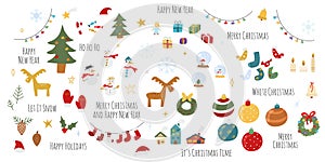 Set of Christmas graphic elements Vector illustration in hand drawin style