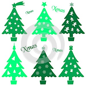 Set of christmas green tree decoration collection