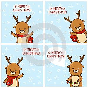 Set of Christmas greeting cards with deers