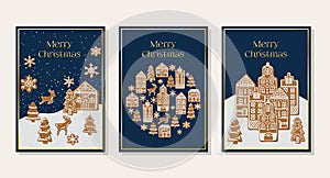 Set of Christmas greeting cards with gingerbread