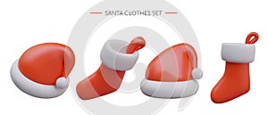 Set of Christmas hat and sock on white background and place for text