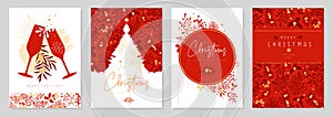 Set of Christmas holiday greeting cards or covers with christmas floral desoration.