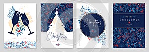 Set of Christmas holiday greeting cards or covers with christmas floral desoration.