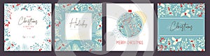 Set of Christmas holiday greeting cards or covers with christmas floral desoration.