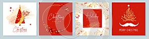Set of Christmas holiday greeting cards or covers with christmas floral desoration.