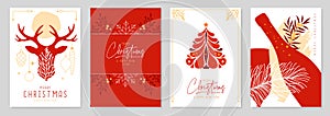 Set of Christmas holiday greeting cards or covers with floral desoration.