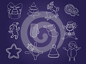 Set of Christmas icons Gifts box. Celebration event for Merry Christmas and New Year. Vector clipart illustration on color