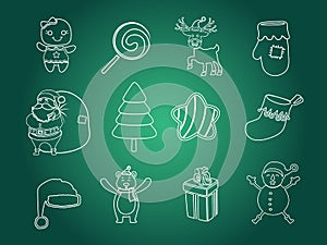 Set of Christmas icons Gifts box. Celebration event for Merry Christmas and New Year. Vector clipart illustration on color