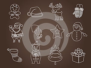 Set of Christmas icons Gifts box. Celebration event for Merry Christmas and New Year. Vector clipart illustration on color