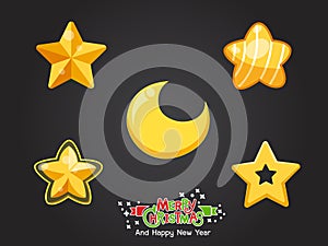 Set of Christmas icons Star shape. Celebration event for Merry Christmas and New Year. Vector clipart illustration on color