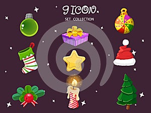 Set of Christmas icons. Symbol of happy new year. Can be used for printed materials - leaflets, posters, business cards or for web