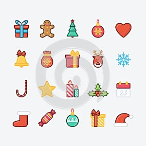 Set of Christmas Icons. Trendy Thin Line Design with Flat Elements.