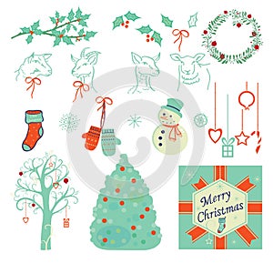 Set of Christmas illustrations, icons