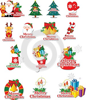 A set of Christmas items, Santa Claus, Christmas tree holiday toys, decorations, gifts, Elements vector for greeting cards.