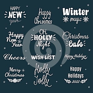 Set of Christmas lettering to create a unique design of your holiday card. Lettering for vector illustrations