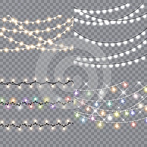 Set of christmas lights isolated realistic design elements.