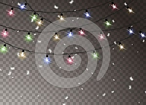 Set of christmas lights isolated realistic design elements. Christmas snow for the new year.