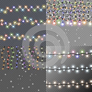 Set of christmas lights isolated realistic design elements.. Glowing lights for Xmas Holiday cards, banners, posters, web design.