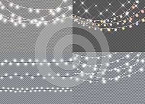 Set of christmas lights isolated realistic design elements.. Glowing lights for Xmas Holiday cards, banners, posters, web design.