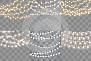 Set of christmas lights isolated realistic design elements.. Glowing lights for Xmas Holiday cards, banners, posters, web design.