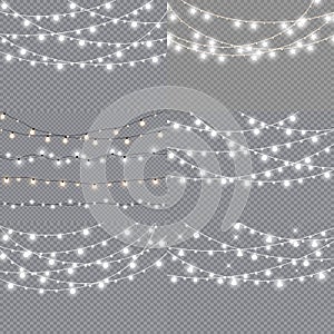 Set of christmas lights isolated realistic design elements.. Glowing lights for Xmas Holiday cards, banners, posters, web design.