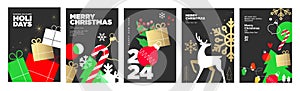 Set of Christmas and New Year 2024 greeting cards