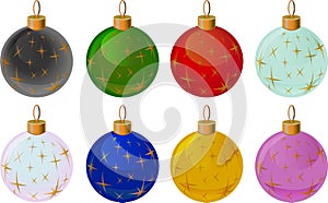 Set of Christmas and New Year balls decorated with golden stars