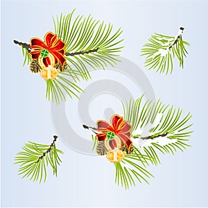 Set of Christmas and New Year decoration Christmas ornaments with bow lucky symbols Four Leaf Clover horseshoe pig and fir tree b